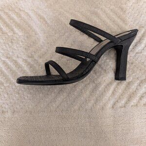 Black, strappy heel; 6 1/2